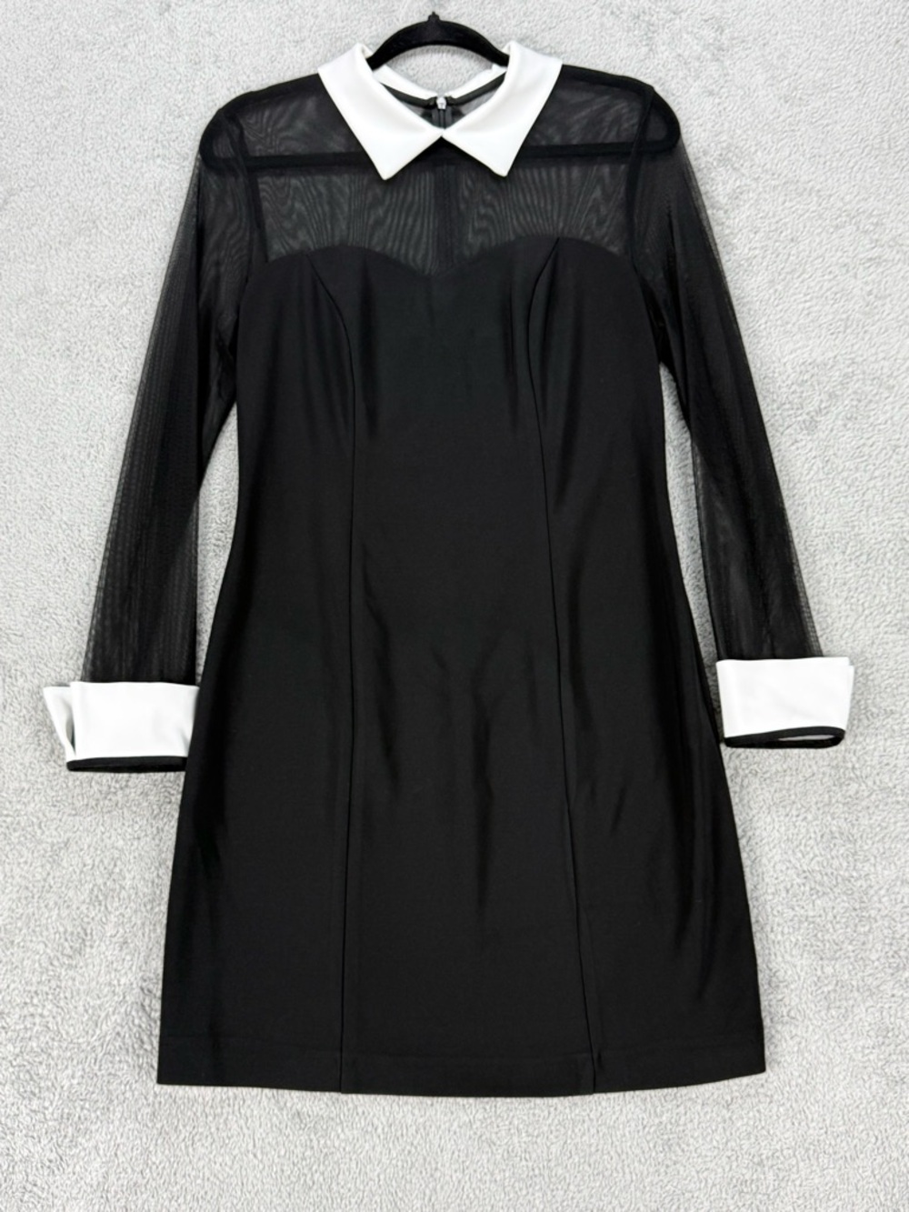 Joseph Ribkoff Sheer Mesh Sleeve Mini Dress Mod Chic Dark Academia Wednesdaycore